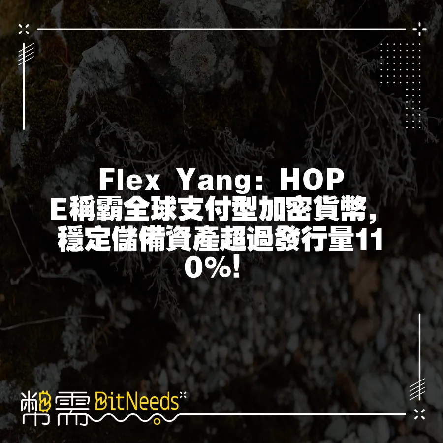 Flex Yang：HOPE稱霸全球支付型加密貨幣，穩定儲備資產超過發行量110%！