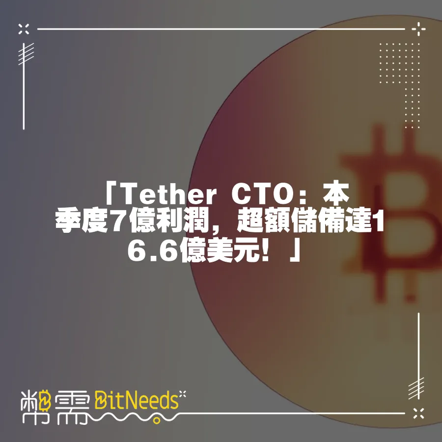 「Tether CTO：本季度7億利潤，超額儲備達16.6億美元！」