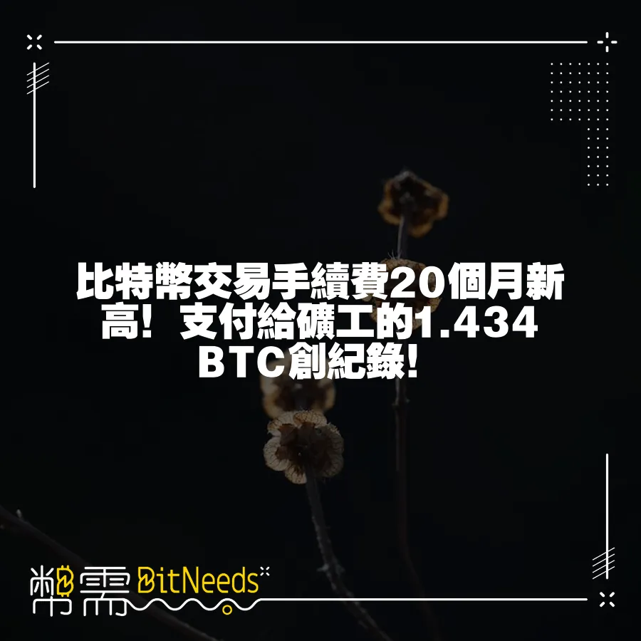 比特幣交易手續費20個月新高！支付給礦工的1.434BTC創紀錄！