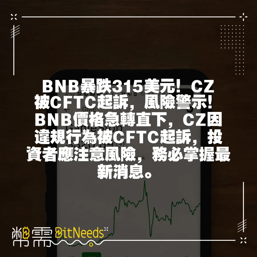 BNB暴跌315美元！CZ被CFTC起訴，風險警示！BNB價格急轉直下，CZ因違規行為被CFTC起訴，投資者應注意風險