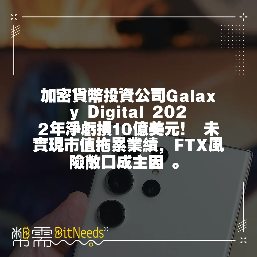 加密貨幣投資公司Galaxy Digital 2022年淨虧損10億美元！ 未實現市值拖累業績，FTX風險敞口成主因 