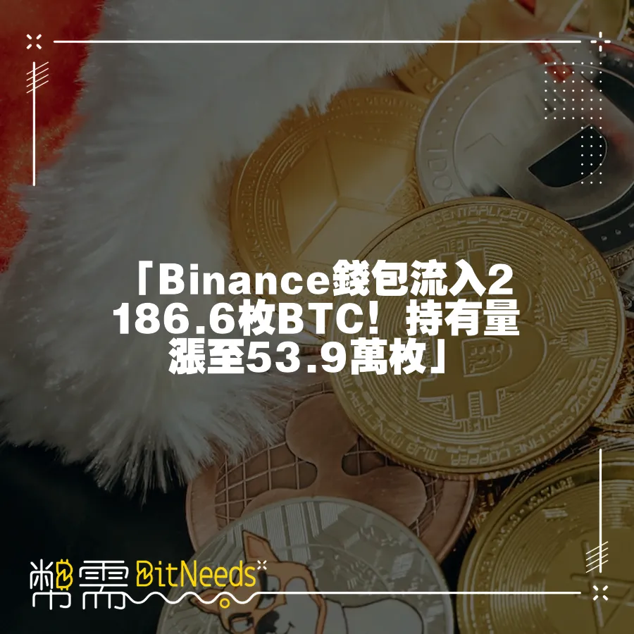 「Binance錢包流入2186.6枚BTC！持有量漲至53.9萬枚」