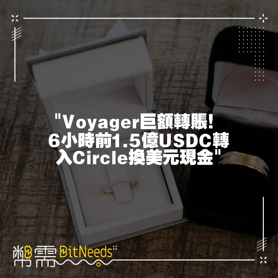  Voyager巨額轉賬！6小時前1.5億USDC轉入Circle換美元現金 