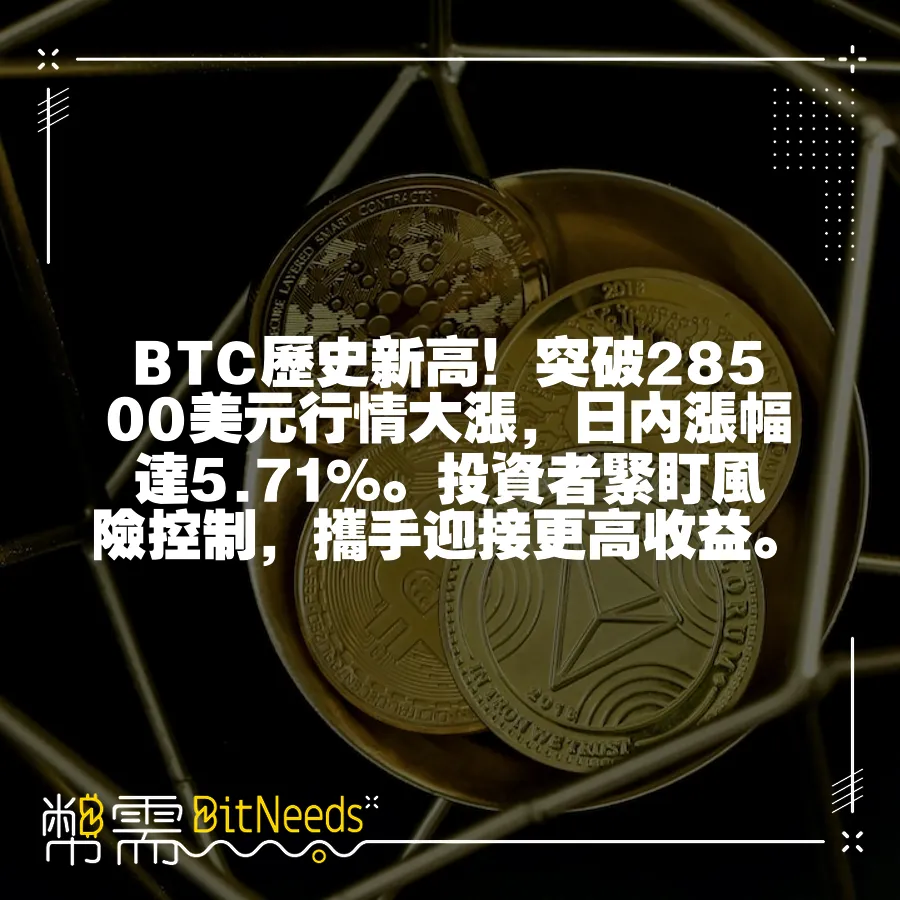 BTC歷史新高！突破28500美元行情大漲，日內漲幅達5.71%。投資者緊盯風險控制，攜手迎接更高收益。