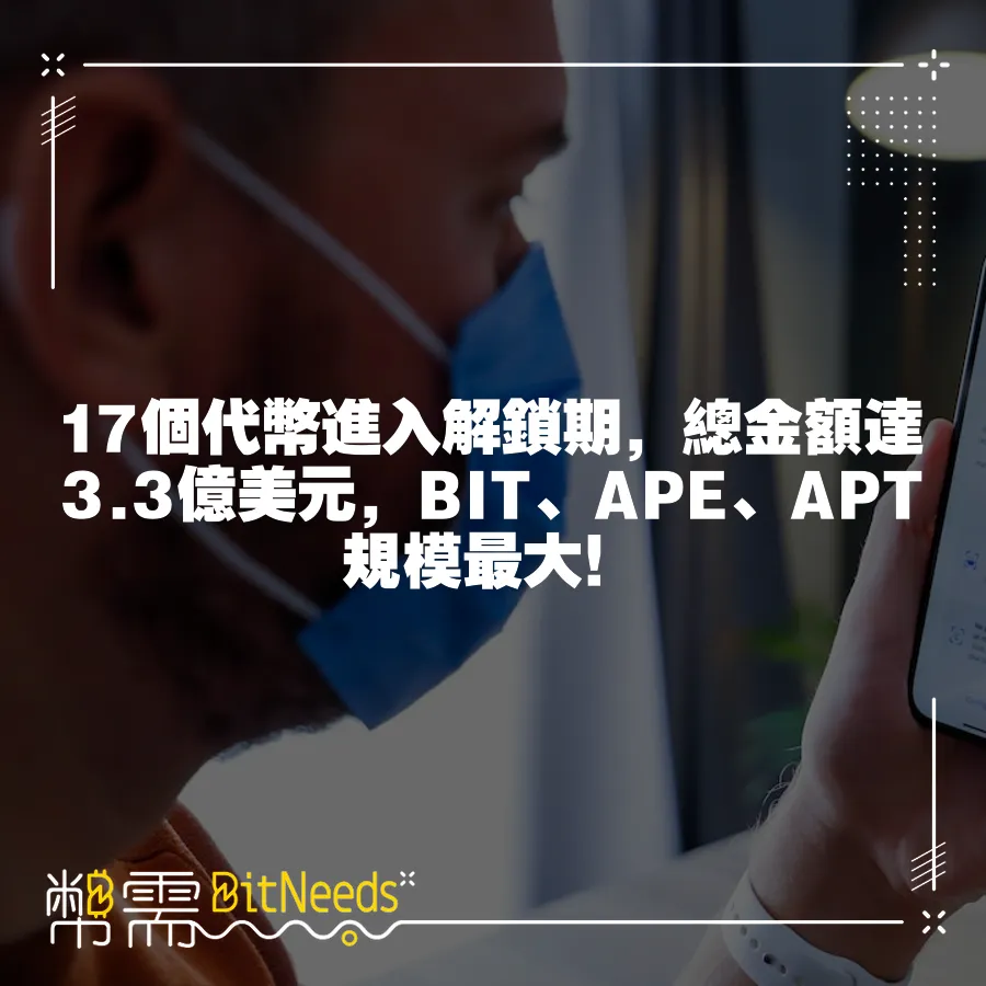 17個代幣進入解鎖期，總金額達3.3億美元，BIT、APE、APT規模最大！