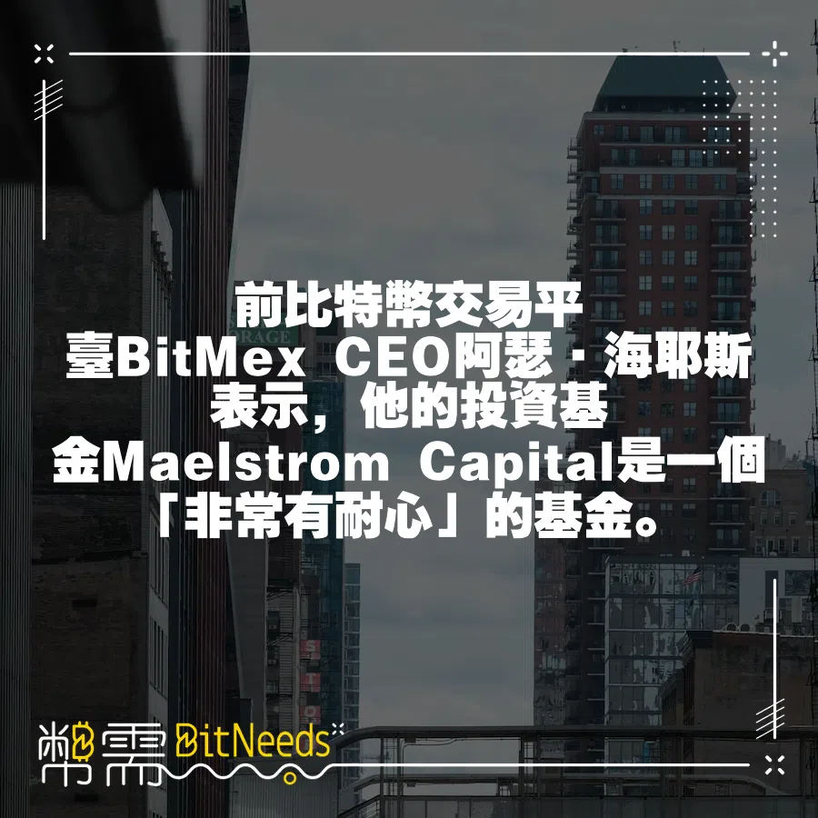 前比特幣交易平臺BitMex CEO阿瑟·海耶斯表示，他的投資基金Maelstrom Capital是一個「非常有耐心