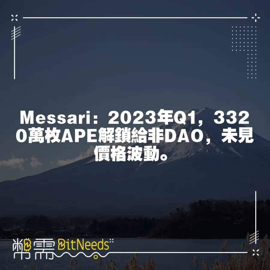 Messari：2023年Q1，3320萬枚APE解鎖給非DAO，未見價格波動。