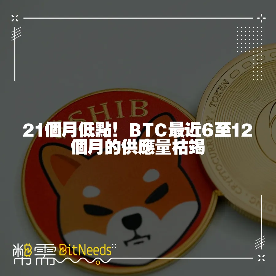 21個月低點！BTC最近6至12個月的供應量枯竭